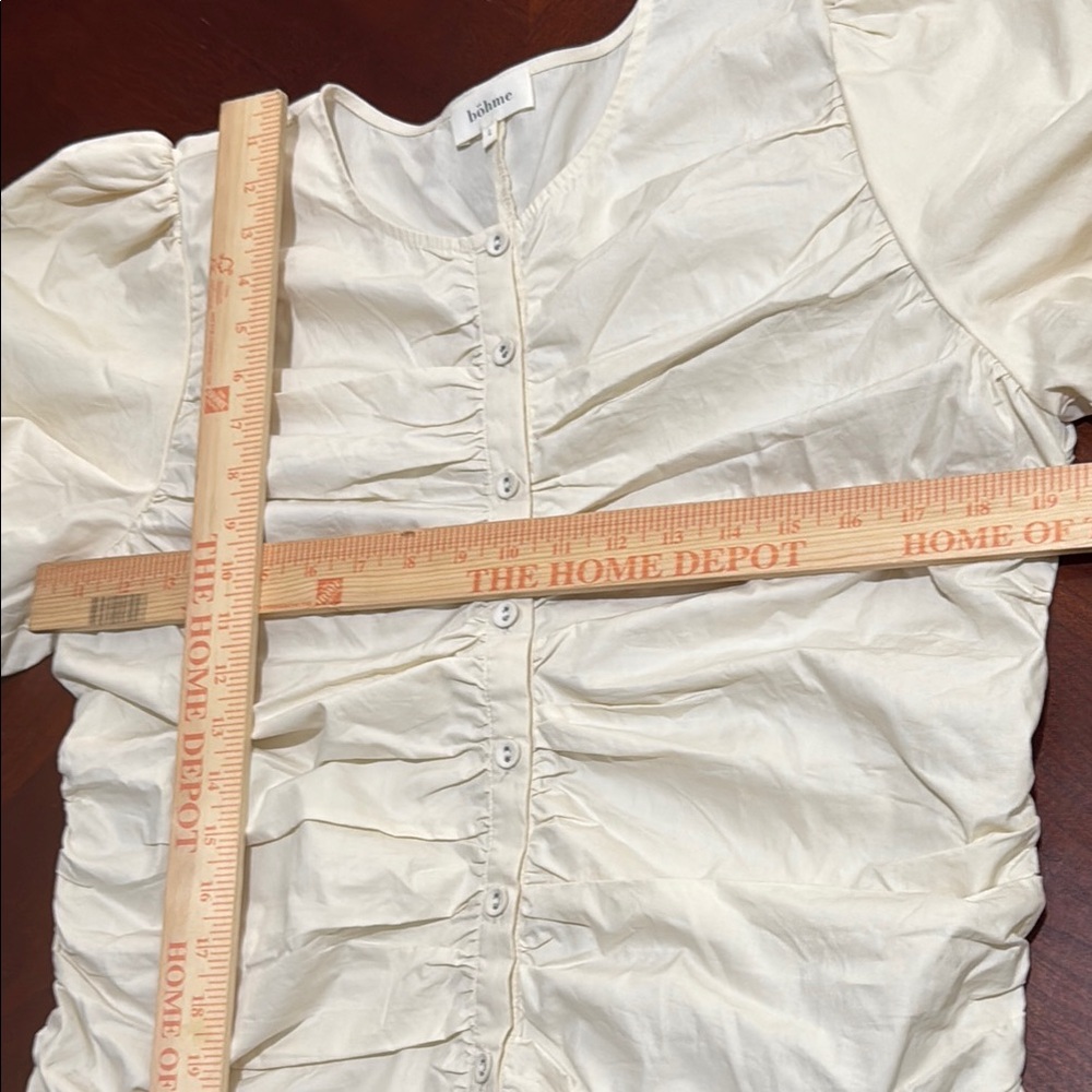 Anthropologie Bohme Cream Ruched Puff Sleeve  cottage core milkmaid Frankie top - Picture 8 of 12